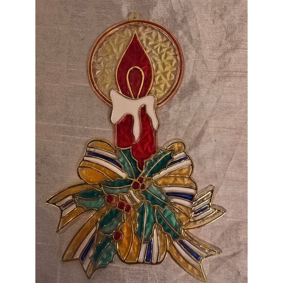 Vintage Christmas Suncatcher Candles Plastic Stained Glass Ornament - Picture 4 of 5